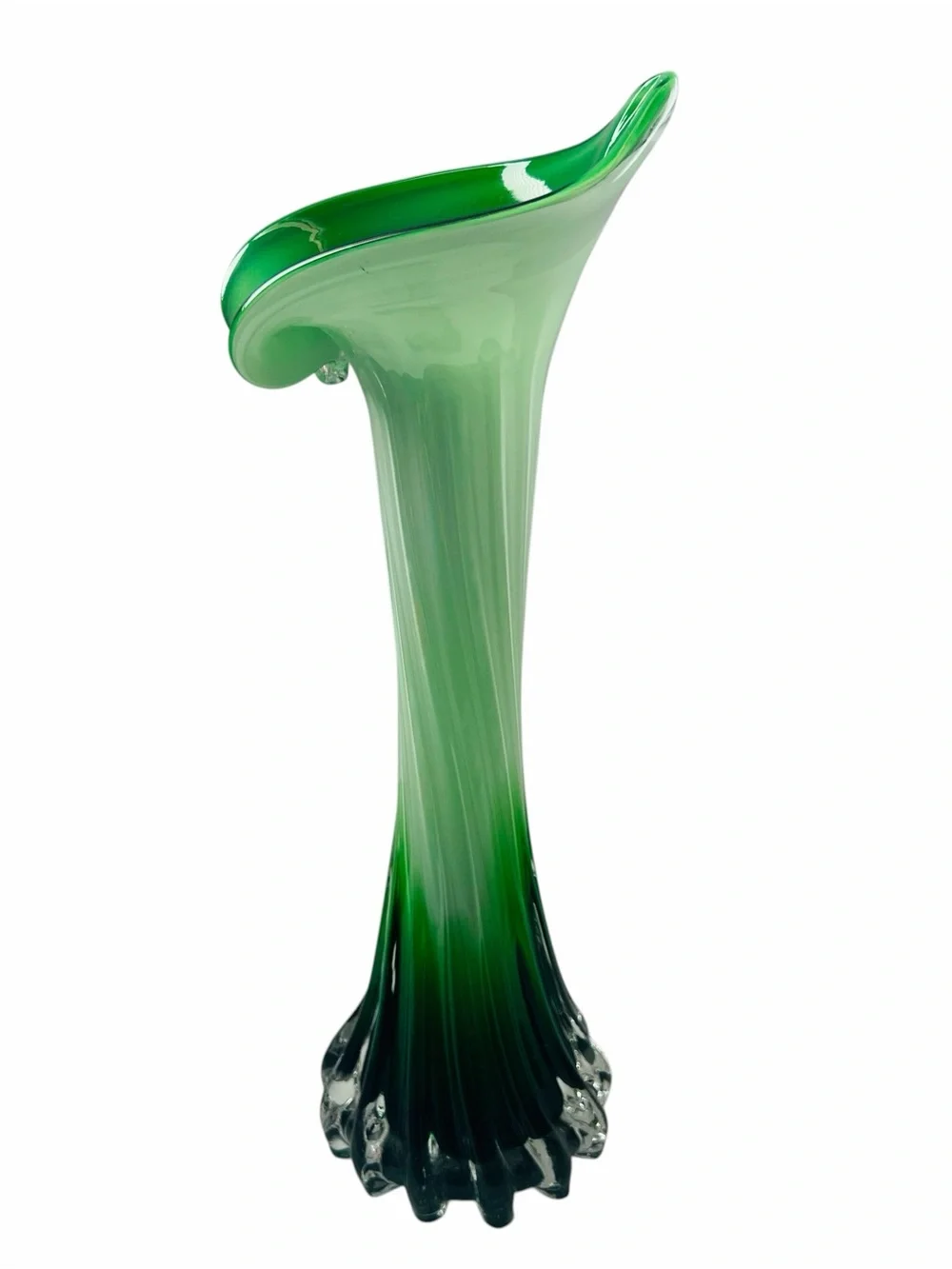 Art Glass Calla Lilly Jack in the Pulpit Cased Green White in Clear Vase